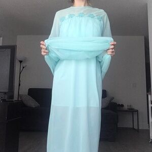 Vintage Chiffon --Mad Men -- Night Gown in Light Blue. Sensual, slippery & soft